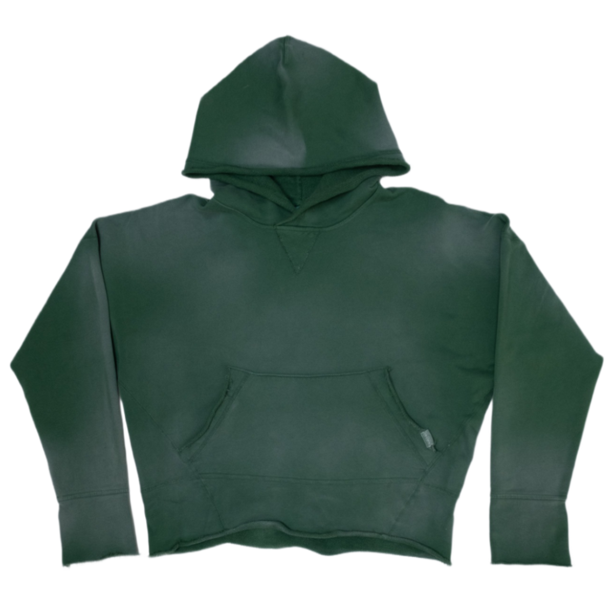 A dark forest vintage washed green cropped hoodie sweatshirt with a front kangaroo pocket, 