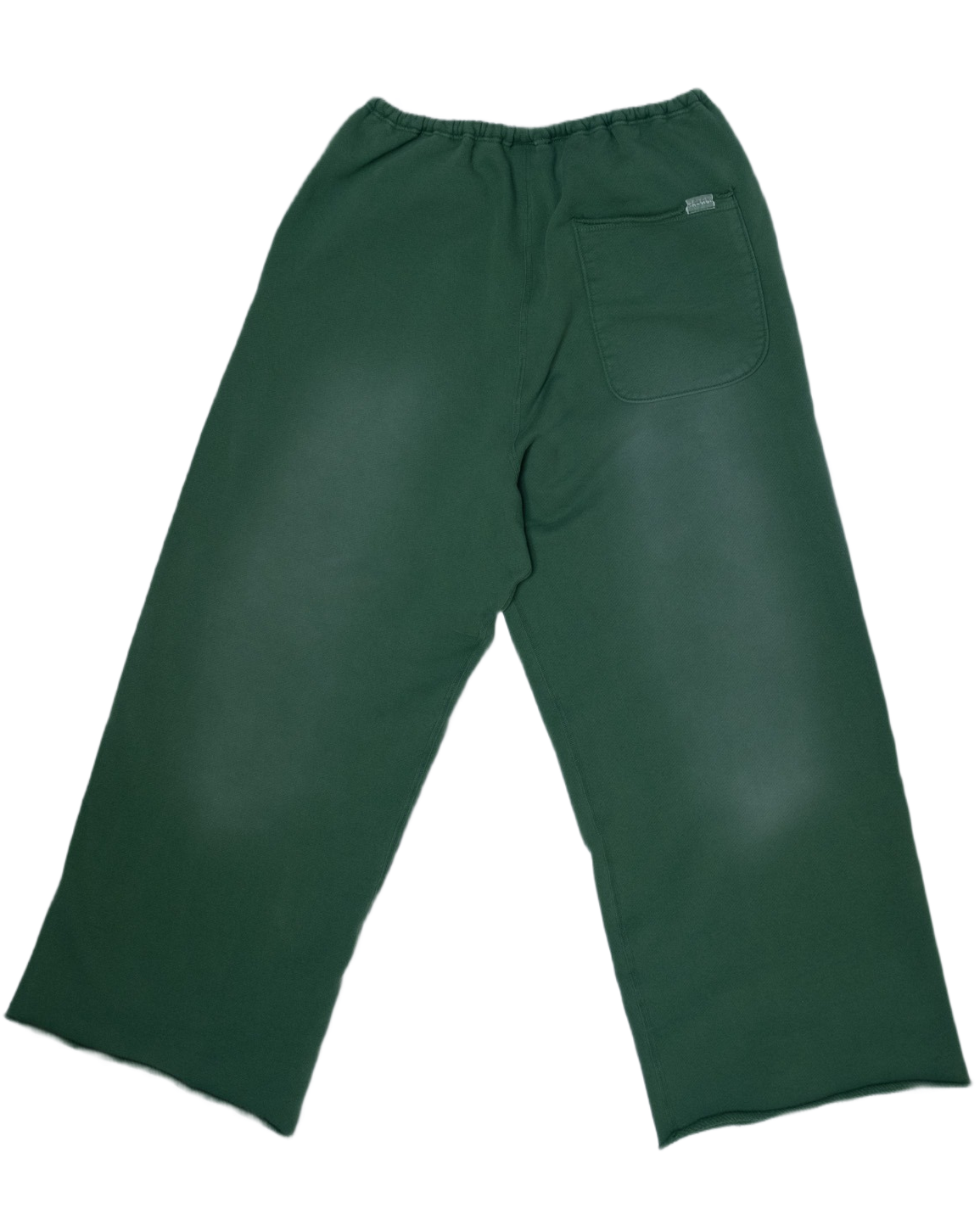 Dark green trousers shown from the back, featuring an elastic waistband and a single back pocket.
